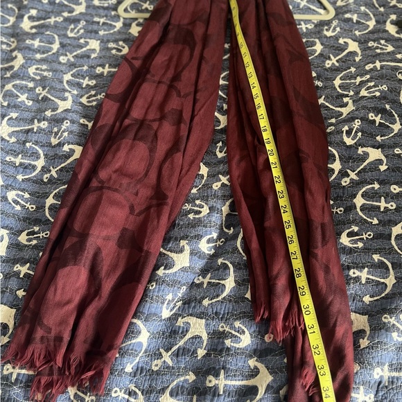 Coach Jacquard Maroon Signature Oversize Scarf Silk Wool - Picture 10 of 11